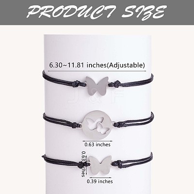 3Pcs 3 Style 430 Stainless Steel Butterfly Link Bracelets Set JB723A-1