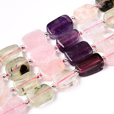 Natural Rose Quartz & Prehnite & Quartz Crystal & Amethyst Beads Strands G-C098-A24-01-1