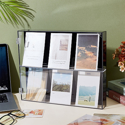 2-Tier Rectangle Wall Mounted Acrylic Baseball Card Display Cases with Magnetic Lid ODIS-WH0331-19A-1