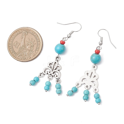 Tibetan Style Alloy Synthetic Turquoise Flower Dangle Earrings EJEW-JE06575-2-1