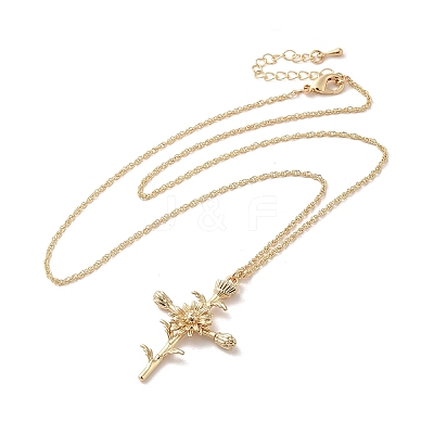 304 Stainless Steel Cross with Flower Pendant Necklaces for Women NJEW-A020-03D-G-1