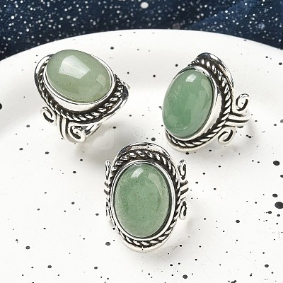Natural Green Aventurine Adjustable Rings RJEW-I108-01AS-02-1