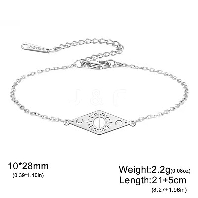 304 Stainless Steel Rhombus with Star and Sun Link Anklets for Unisex WG9D81D-01-1
