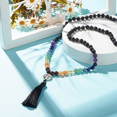 7 Chakra Gemstone Buddhist Necklace NJEW-JN03856-1