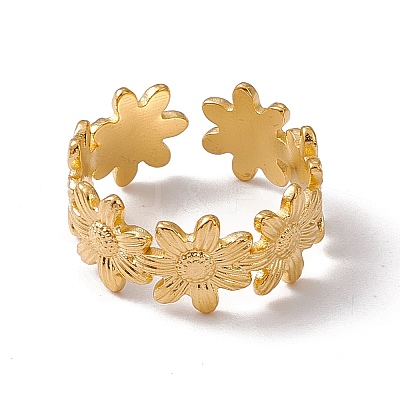 Ion Plating(IP) 304 Stainless Steel Ring Flower Wrap Open Cuff Ring for Women RJEW-C045-17G-1