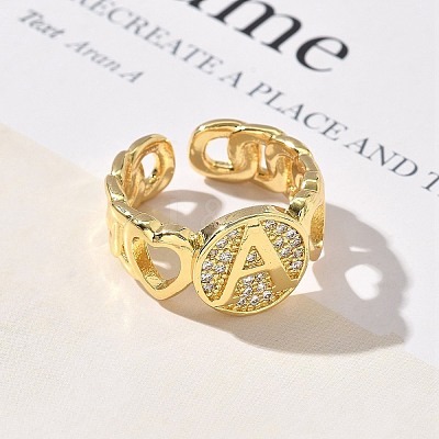 Brass Micro Pave Clear Cubic Zirconia Open Cuff Rings for Women RJEW-K289-02G-A-1