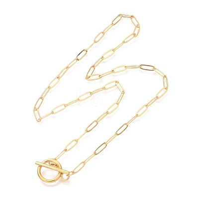 Unisex PVD Vacuum Plating 304 Stainless Steel Paperclip Chain Necklaces X-NJEW-H215-04G-1