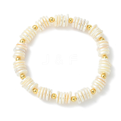 Electroplated Shell Pearl & Brass Beaded Stretch Bracelets for Women BJEW-JB13996-1