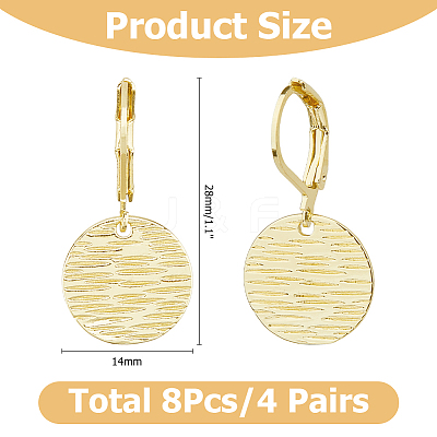 4 Pairs Brass Textured Flat Round Leverback Earrings EJEW-HS0001-22G-1
