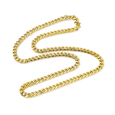 PVD Vacuum Plating 201 Stainless Steel Cuban Link Chain Necklace with 304 Stainless Steel Clasps for Men Women NJEW-M194-01A-G-1
