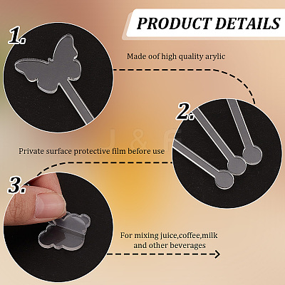 30Pcs 3 Style Transparent Acrylic Stirring Rods TACR-NB0001-30C-1