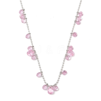 304 Stainless Steel Cubic Zirconia Teardrop & Flat Round Bib Ball Chain Necklaces for Women NJEW-F328-11P-08-1