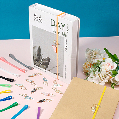 24Pcs 2 Styles Silicone Bands Bookmark & Alloy Cat Paper Clips Sets AJEW-DR00015-1