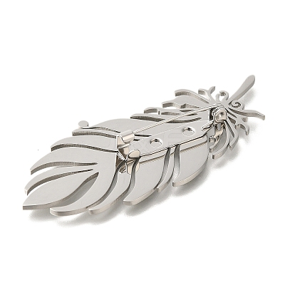 Feather 201 Stainless Steel Brooch for Women STAS-B076-08G-02-1