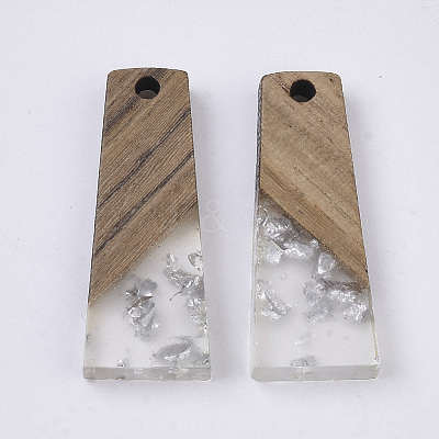 Transparent Resin & Walnut Wood Pendants X-RESI-S358-59-A02-1