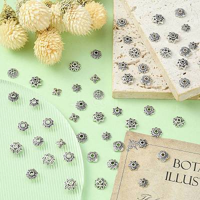 200Pcs 10 Styles Tibetan Style Alloy Bead Caps TIBE-CJ0001-22-1
