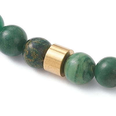 Natural West African Jade  Round & 304 Stainless Steel Beads Stretch Bracelets for Men Women BJEW-JB12920-1