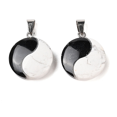 Natural Obsidian & Howlite Pendants FIND-Q109-02-1