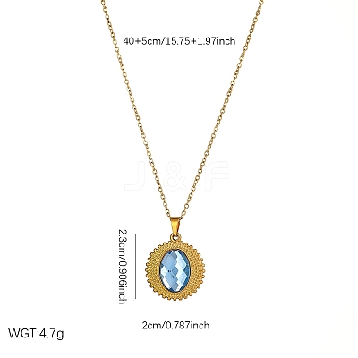 304 Stainless Steel Indian Sapphire Rhinestone Textured Geometric Pendant Necklaces for Women WG1D719-02-1
