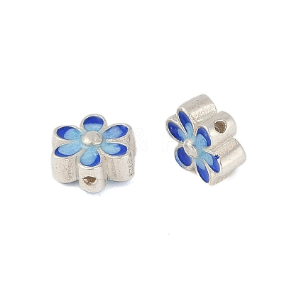Rhodium Plated 925 Sterling Silver Enamel Beads STER-P060-05P-1
