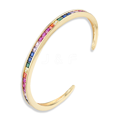 Colorful Cubic Zirconia Open Cuff Bangle BJEW-N014-009-1