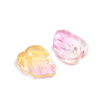 Autumn Theme Two-Tone Transparent Glass Charms GLAA-H016-15K-1