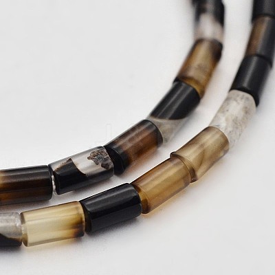 Column Natural Black Agate Beads Strands G-N0153-66-1