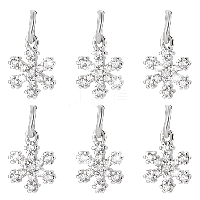 6Pcs 925 Sterling Silver Micro Pave Clear Cubic Zirconia Snowflake Charms PALLOY-WR00007-1