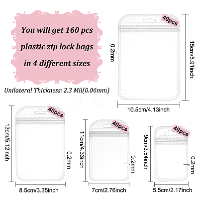 160Pcs 4 Styles Transparent Plastic Resealable Packaging Bags OPP-BC0001-12-1