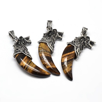 Antique Silver Zinc Alloy Natural Tiger Eye Big Pendants X-G-F228-63L-FF-1