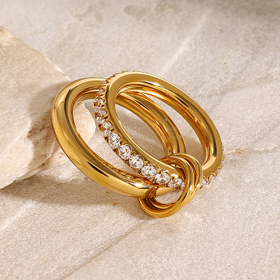 Stainless Steel Micro Pave Clear Cubic Zirconia Stacking Finger Rings FS-WGF4BA8-02-1