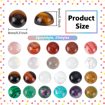 40Pcs 20 Styles Gemstone Cabochons G-PH0002-96-1
