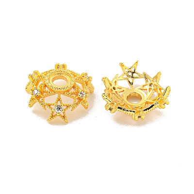 Rack Plating Brass Micro Pave Clear Cubic Zirconia Bead Caps KKB-L215-050G-1