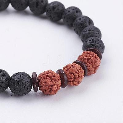 Lava Rock Beaded Stretch Bracelets BJEW-P162-01B-1