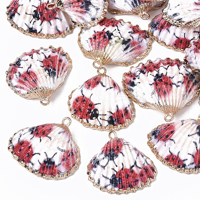 Electroplate Printed Natural Scallop Shell Pendants SSHEL-R047-04-A07-1