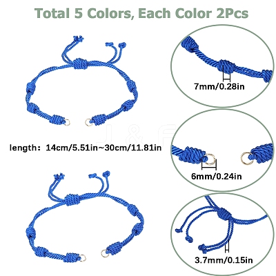 10Pcs 5 Colors Adjustable Braided Nylon Cord Link Bracelet Making AJEW-SC0002-18-1