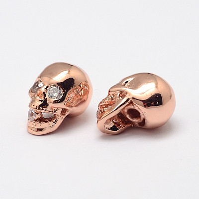 Skull Brass Micro Pave Cubic Zirconia Beads ZIRC-F018-02M-1