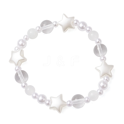 ABS Plastic Imitation Pearl & Glass Beads Stretch Bracelets for Women BJEW-JB11864-1