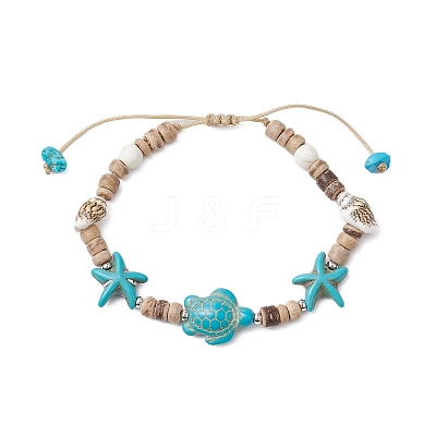 Ocean Theme Starfish Turtle Synthetic Turquoise & Coconut Braided Bead Bracelet Sets BJEW-JB11460-01-1