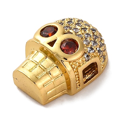 Skull Shape Rack Plating Brass with Cubic Zirconia Beads KK-S406-15G-1