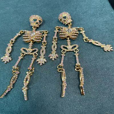 Skeleton Alloy Rhinestone Dangle Stud Earrings FS-WG3D420-03-1