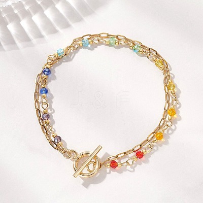 304 Stainless Steel Paperclip Chain & Glass Beads Link Chain Multi-strand Bracelets for Women BJEW-JB13557-1