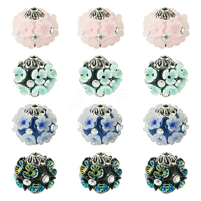 12Pcs 4 Styles Handmade Resin Indonesia Round Beads IPDL-TA0001-06-1