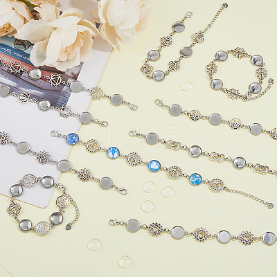 10Pcs Flower 304 Stainless Steel Cabochon Setting Bracelets BJEW-DC00016-1
