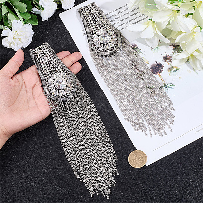 Teardrop Iron Chain Tassel with Rhinestone Epaulettes AJEW-WH20006-326C-P-1