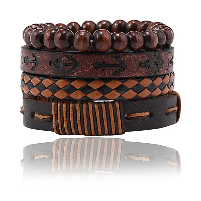 4Pcs 4 Styles PU Imitation Leather Braided Bracelets Sets BJEW-CL0001-13C-1