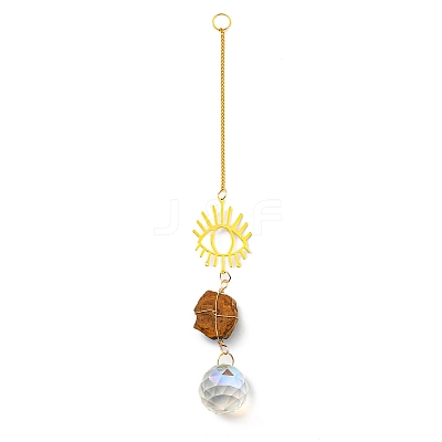 Wire Wrapped Nuggets Natural Tiger Eye Pendant Decorations LS-HJEW-C008-02E-G-1