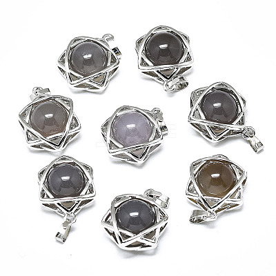 Natural Grey Agate Pendants G-R485-01C-1