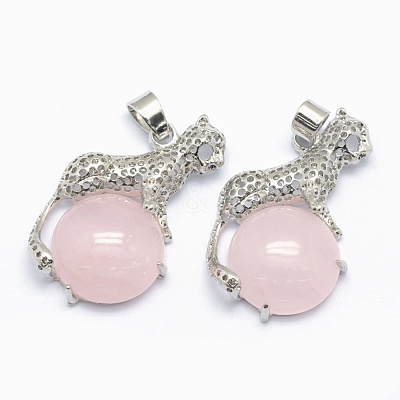 Natural Rose Quartz Pendants KK-E757-C-09P-1