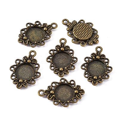Vintage Tibetan Style Alloy Flower Pendant Cabochon Bezel Settings TIBEP-M018-131AB-NF-1